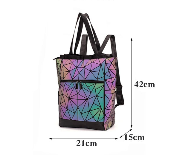 Mochila Holográfica Luminosa 15 Polegadas - Geométrica Premium Feminina - Loja Holoo