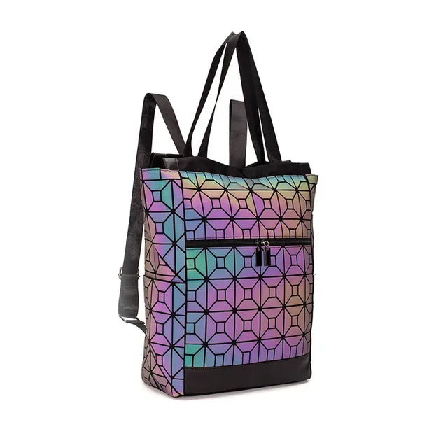 Mochila Holográfica Luminosa 15 Polegadas - Geométrica Premium Feminina - Loja Holoo