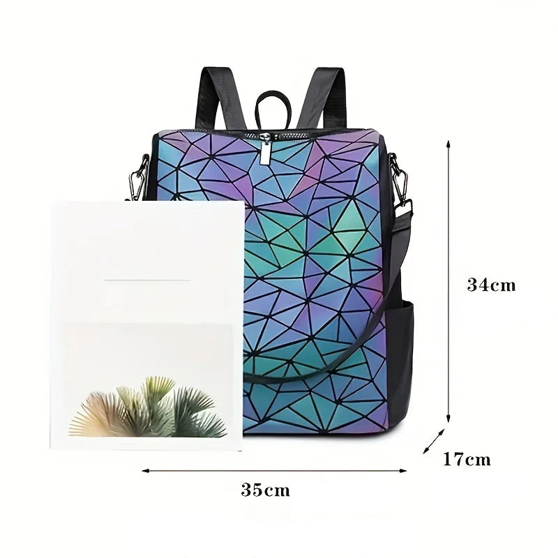 Moda feminina luminosa mochila pvc holográfica geométrica sacos de escola para meninas adolescentes mochila feminina viagem bagpack - Loja Holoo